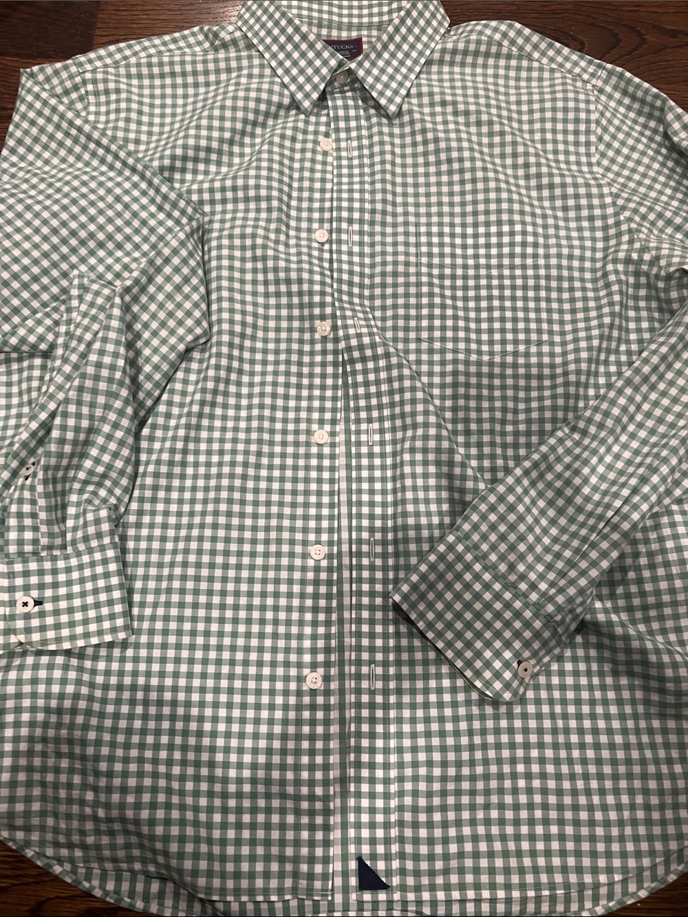 UNTUCKit Green and White Gingham Dress Shirt